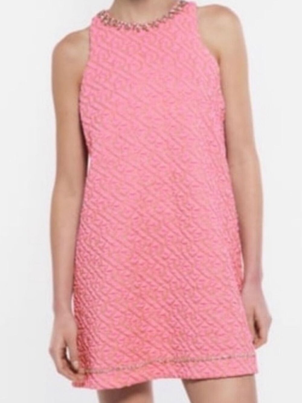 Zara Pink Jewel Neck Mini Dress Textured Knit